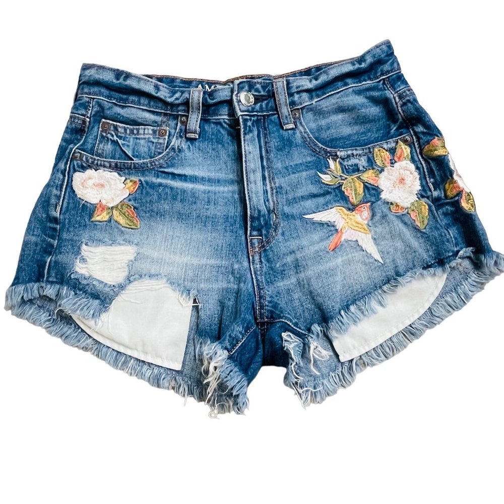 American Eagle Vintage Hi-Rise Festival Floral Embroidered Jean Shorts Size 2